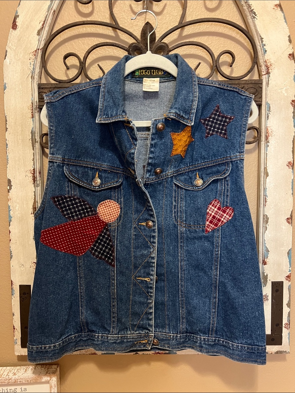 Women’s Blue Denim Patchwork Vest -